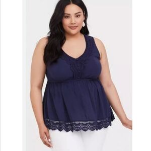 Torrid Navy Blue Crochet Babydoll Top